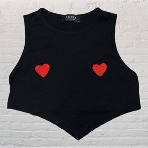 Akira Black & Red Heart Patch Triangle Front Cut Tank Top in Women’s Size Medium